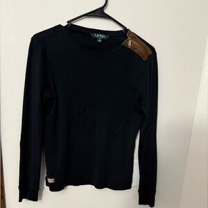 Lauren Ralph Lauren Black Top with Tan Shoulder Detail